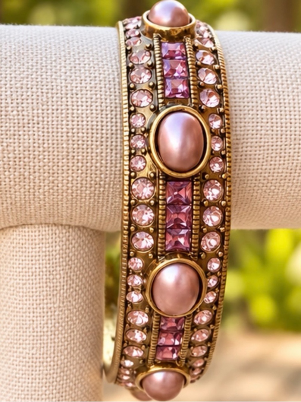 Heidi Daus “Vine & Divine” Crystal & Pearl Bangle Bracelet,